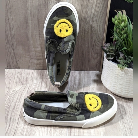 Gymboree SMILEY FACE Sneakers Girls Size 13 Camo Slip On - Picture 3 of 13